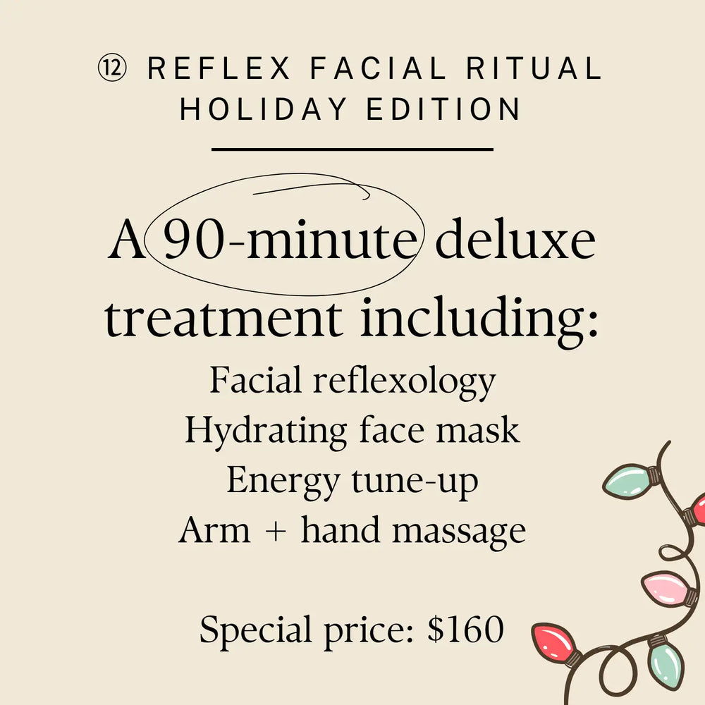 A 90-minute deluxe facial reflexology treatment with hydrating face mask, energy tune-up and arm + hand massage.