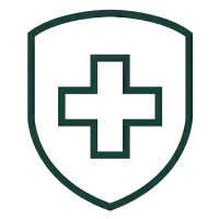 Green shield with white cross design, likely medical or safety-related.