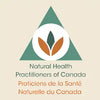 Green triangle with white circle and orange leaves logo for natural health practitioners of canada.