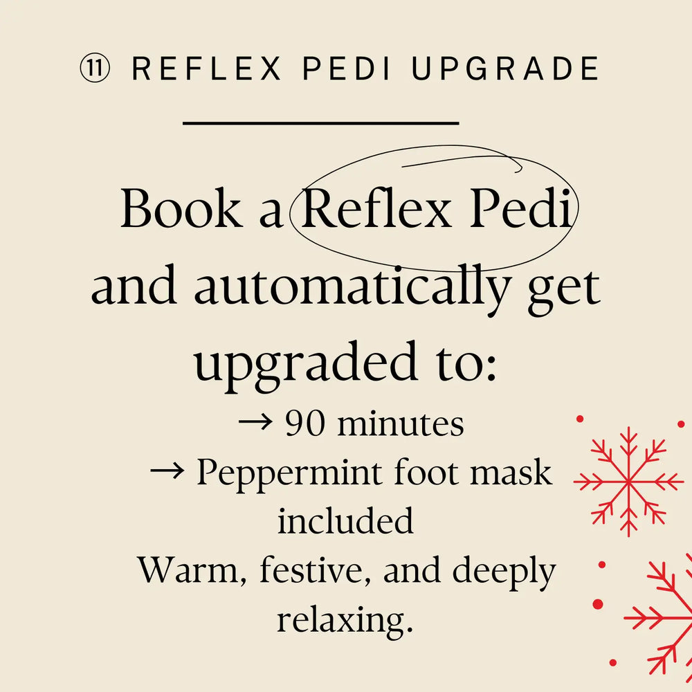 Reflex pedi upgrade offer featuring a 90-minute session with peppermint foot mask included.