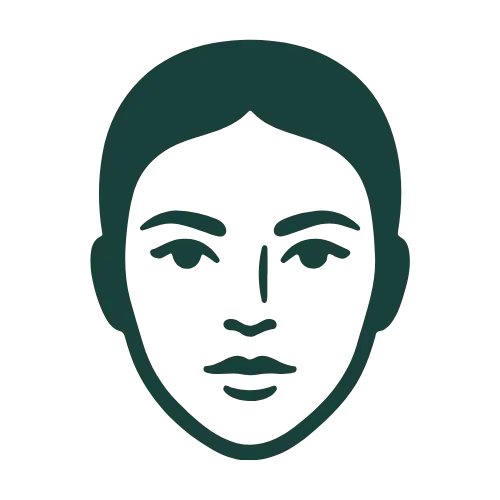 A stylized teal pixelated face icon.